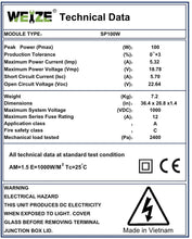 Charger l&#39;image dans la galerie, WEIZE Panneau solaire monocristallin 200 W 12 V, lot de 2 modules PV monocristallins 12 V 100 W haute efficacité pour la maison, le camping, le bateau, la caravane, le camping-car et d&#39;autres applications hors réseau
