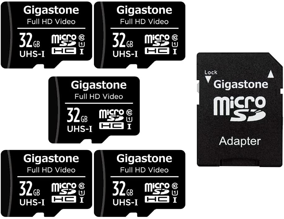 Gigastone 32GB 5-Pack Micro SD Card, Full HD Video, Surveillance Security Cam Action Camera Drone, 90MB/s Micro SDHC UHS-I U1 C10 Class 10