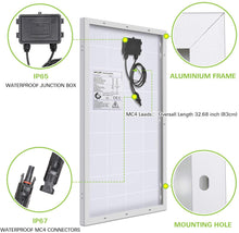 Charger l&#39;image dans la galerie, WEIZE Panneau solaire monocristallin 200 W 12 V, lot de 2 modules PV monocristallins 12 V 100 W haute efficacité pour la maison, le camping, le bateau, la caravane, le camping-car et d&#39;autres applications hors réseau
