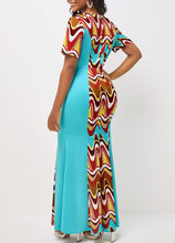 Charger l&#39;image dans la galerie, SALE Cyan Tribal Print Short Sleeve V Neck Dress
