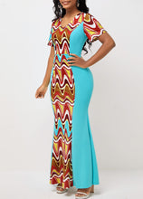 Charger l&#39;image dans la galerie, SALE Cyan Tribal Print Short Sleeve V Neck Dress
