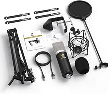 Charger l&#39;image dans la galerie, Condenser Microphone 192kHz/24Bit, TONOR USB Cardioid Computer Mic Kit with Upgraded Boom Arm/Spider Shock Mount for Recording, Streaming, Gaming, Podcasting, Voice Over, YouTube, TC-2030
