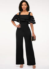 Charger l&#39;image dans la galerie, Strappy Cold Shoulder Black Ruffle Overlay Jumpsuit
