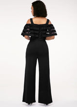 Charger l&#39;image dans la galerie, Strappy Cold Shoulder Black Ruffle Overlay Jumpsuit
