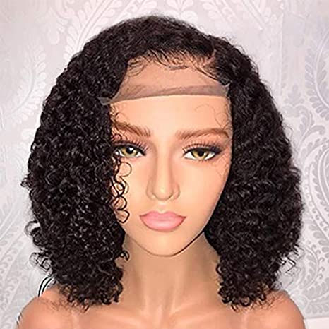 Jessica Hair 13x6 Lace Front Wigs Human Hair Short Bob Wigs Pre Plucked With Baby Hair Curly Brazilian Remy Hair Wigs For Black Women (8 Inch with 150% density)