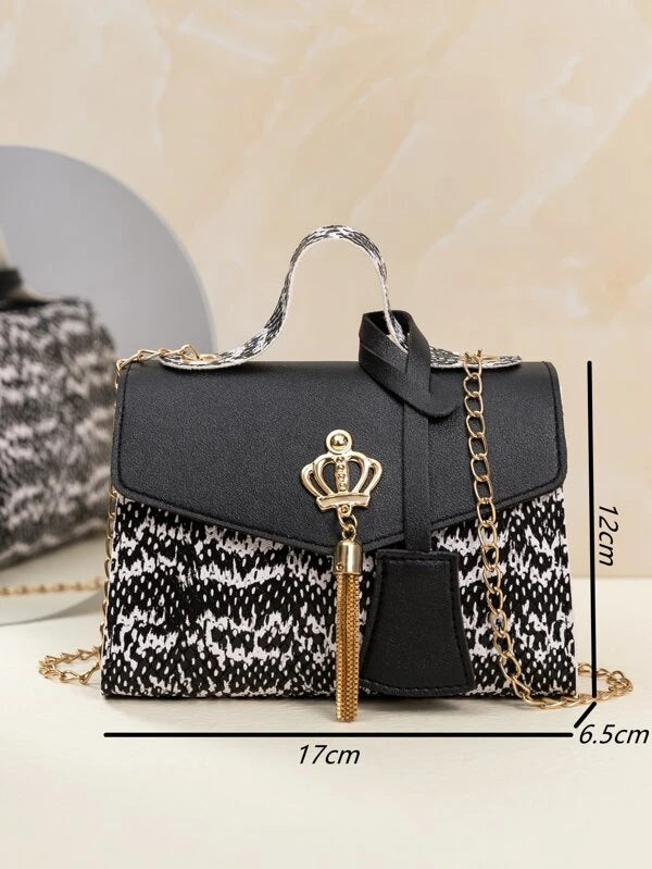 Tassel & Crown Decor Two Tone Flap Square Bag