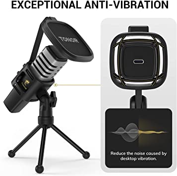 USB Microphone, TONOR Cardioid Condenser Computer PC Mic with Tripod Stand, Pop Filter, Shock Mount for Gaming, Streaming, Podcasting, YouTube, Voice Over, Twitch, Compatible with Laptop Desktop, TC30