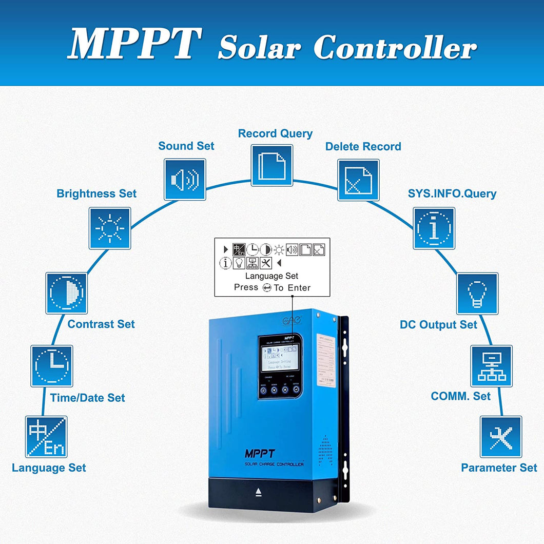 Contrôleur de charge solaire MPPT 60 A Contrôleur de chargeur de batterie de panneau 60 A 48 V 36 V 24 V 12 V Auto Max 150 V CC Contrôleurs de charge mppt Gel scellé AGM Batterie au lithium inondée