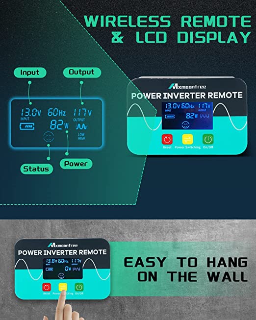 Mxmoonfree 5000W Pure Sine Wave Power Inverter 12V DC to 110V AC with Wireless Remote Control LCD Display 1 USB Port, 4 AC Outlets, 2 Terminal Blocks for RV Truck Cabin Off Grid