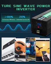 Charger l&#39;image dans la galerie, Mxmoonfree 5000W Pure Sine Wave Power Inverter 12V DC to 110V AC with Wireless Remote Control LCD Display 1 USB Port, 4 AC Outlets, 2 Terminal Blocks for RV Truck Cabin Off Grid
