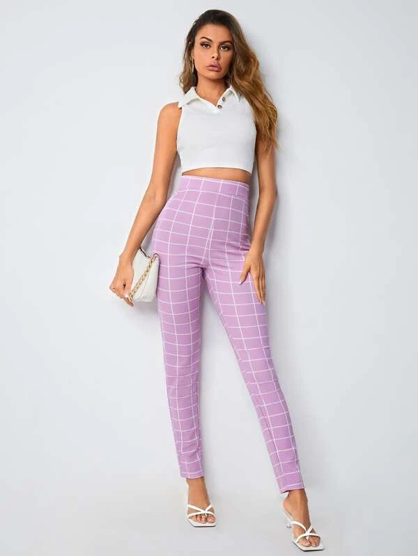 Tall High Waist Plaid Graphic Skinny Pants