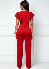 Charger l&#39;image dans la galerie, Red Butterfly Sleeve V Neck Jumpsuit
