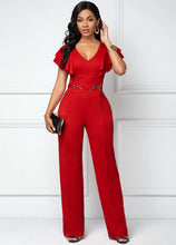 Charger l&#39;image dans la galerie, Red Butterfly Sleeve V Neck Jumpsuit
