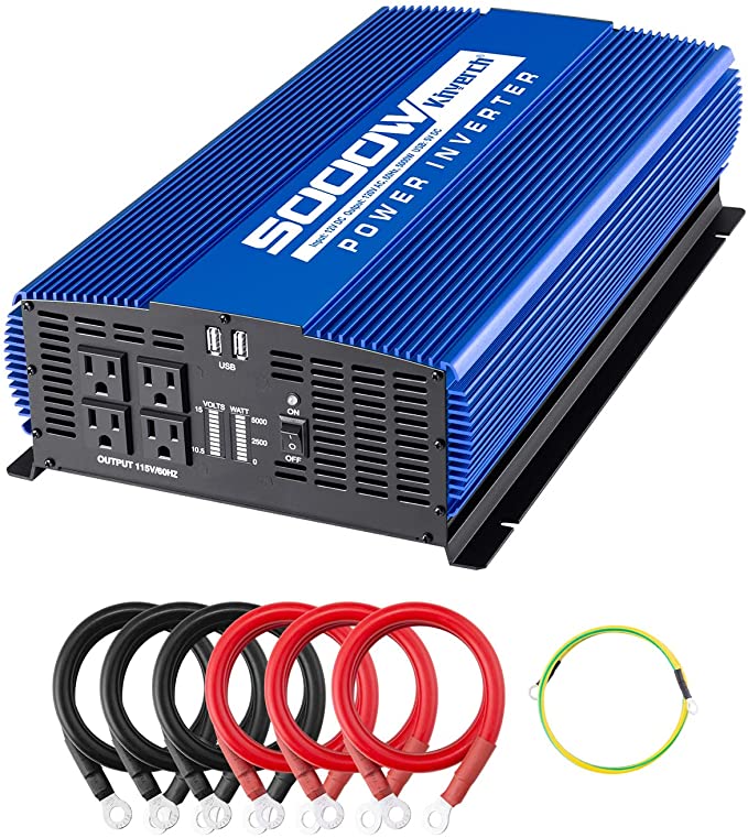 kinverch 5000W Power Inverter 12V to 110V Car Inverter 4AC Outlets 2USB Ports for Camping/Truck/RV/Home