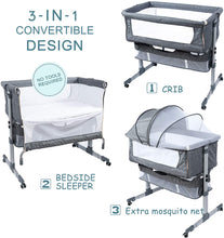 Charger l&#39;image dans la galerie, Bedside Sleeper Bedside Crib, Baby Bassinet 3 in 1 Travel Baby Crib Baby Bed with Breathable Net,Adjustable Portable Bed for Infant/Baby(Deep Grey)
